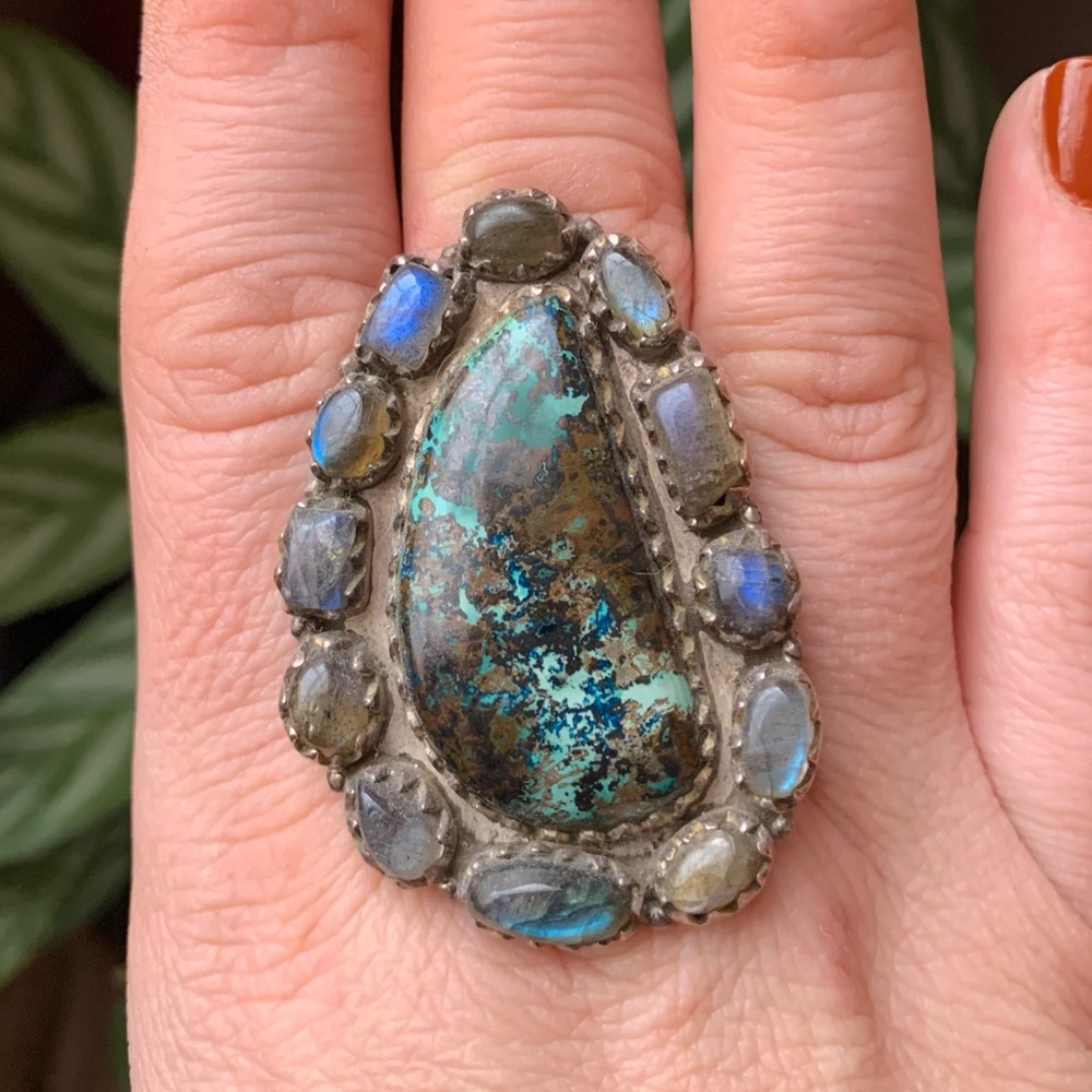 Azurite & Labradorite adjustable ring